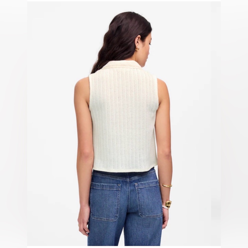 Madewell Crochet-Knit V-Neck Sweater Vest in Vintage Ivory - Picture 6 of 7